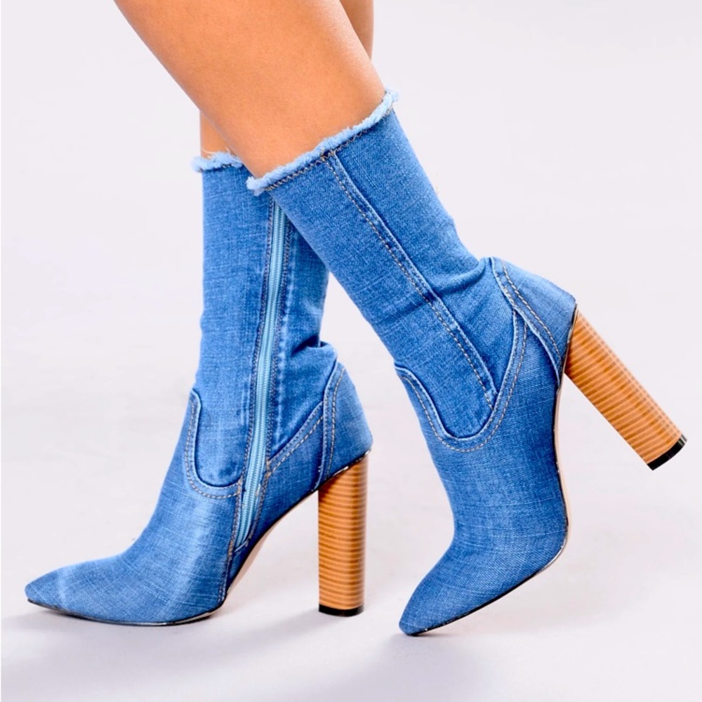 Denim Heeled Bootie